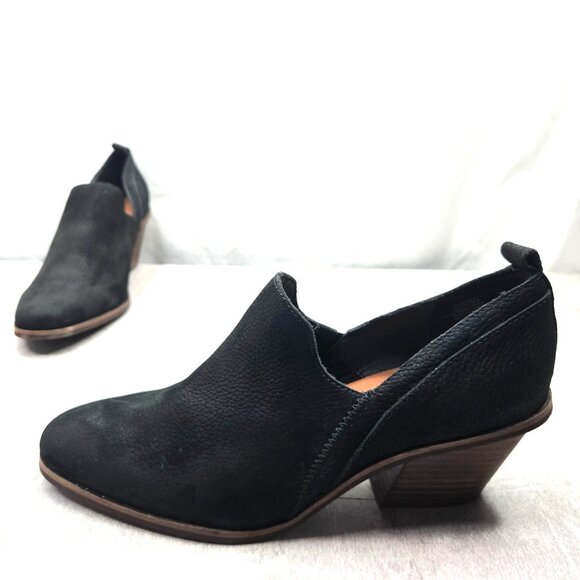 Lucky Brand Western Ankle Boot Sz 11 Black Suede Block Heel Slip On Shoe Booties - Picture 1 of 11